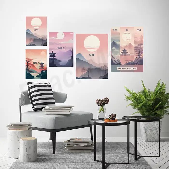 Affiche d'art mural japonais impression sur toile rectangle vertical style européen paysage couleur pastel décoration de chambre occasion spéciale