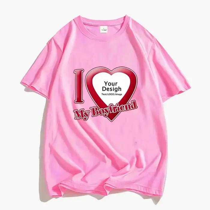 Bricolage j'aime mon petit ami petite amie T-shirt pour hommes femmes Photo personnalisée à manches courtes T-shirt hauts personnaliser T-shirt