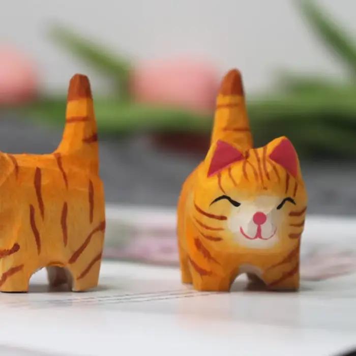 Statue de chat Orange en bois fait à la main