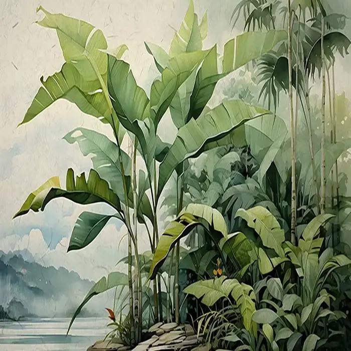 Papier peint mural personnalisé nordique rétro peint à la main feuilles plantes tropicales résistant à l'humidité salon chambre décoration maison occaions spéciales