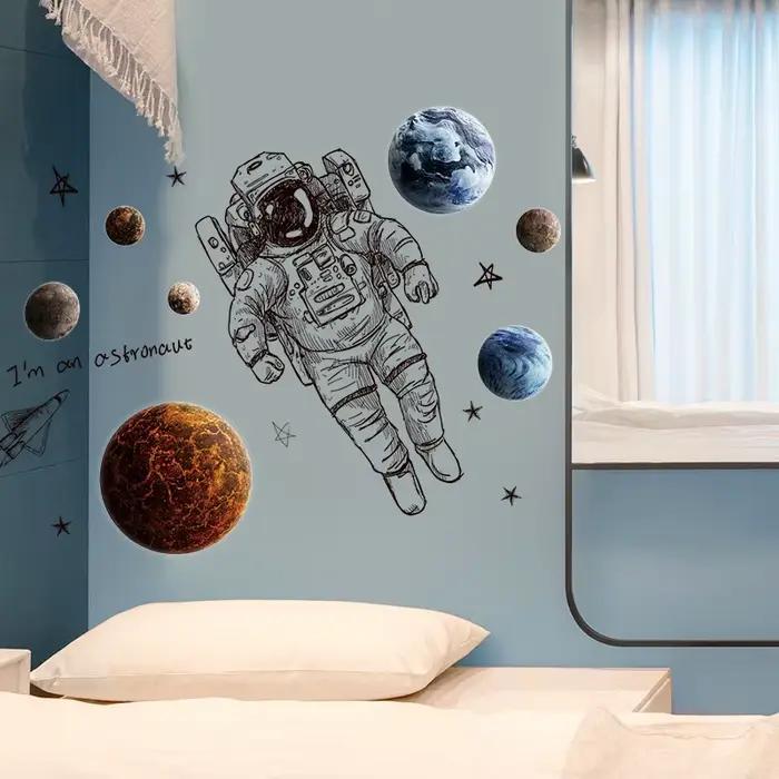 Stickers muraux astronaute moderne décoration de chambre d'enfant garçon univers spatial pour salon bureau occaions spéciales