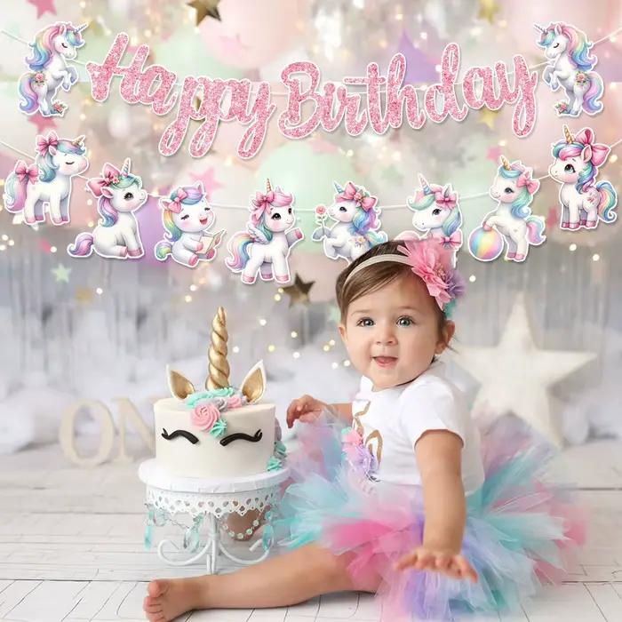 Bannière drapeau licorne arc-en-ciel, décor de fête d'anniversaire pour enfants, guirlande suspendue, fournitures d'anniversaire, révélation du sexe, réception-cadeau pour bébé