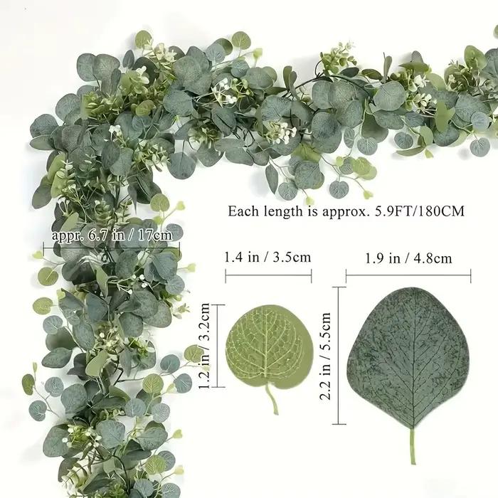 Guirlande de feuilles d'eucalyptus artificielles vigne de printemps avec fleurs blanches et baies pour décoration de mariage et fête à domicile