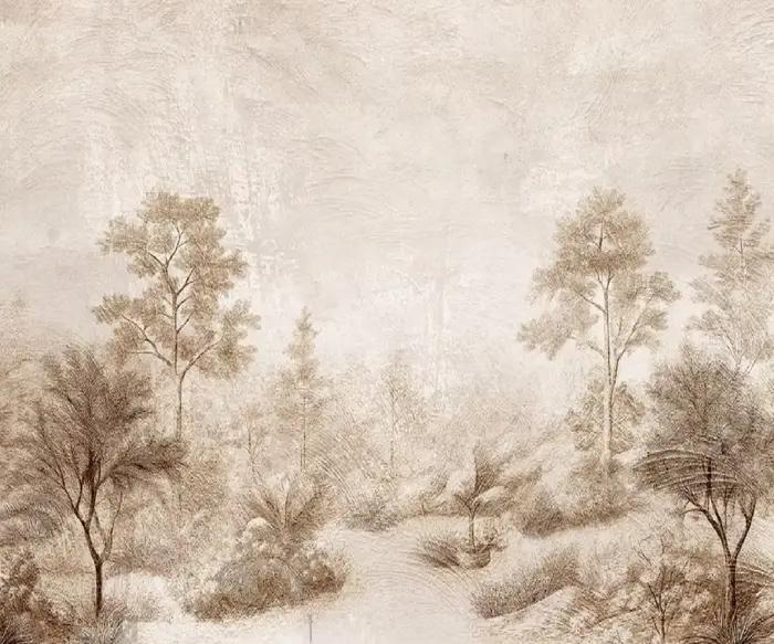 Peintures murales sur mesure représentant des paysages brun foncé