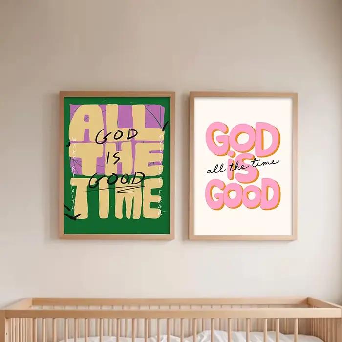 Affiche murale rétro chrétienne avec citation de dieu est bon tout le temps, imprimés sur toile, peinture de jésus, décor artistique de la Bible pour la maison et le salon
