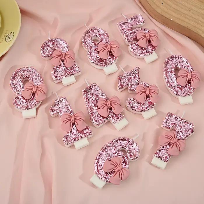 Bougie créative à paillettes scintillantes avec nœud rose pour gâteau d'anniversaire célébration festive élégante occasions spéciales