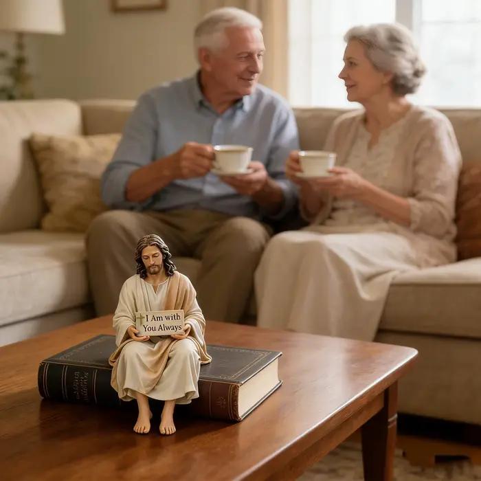 Statuette de Jésus en résine, figurine spirituelle inspirante peinte à la main, statue religieuse commémorative pour la prière et les fêtes d'anniversaire