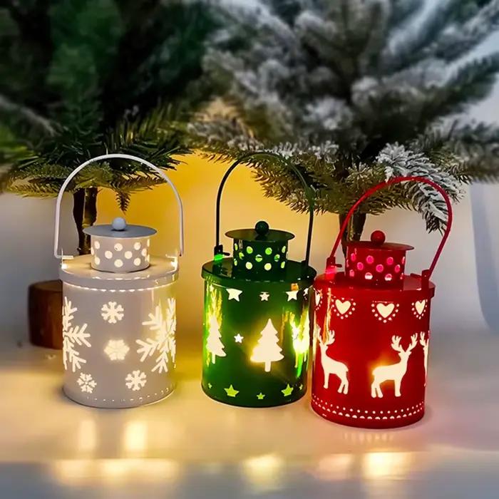 Lanternes de Noël vintage avec lumière LED, décorations de Noël, décoration festive pour la maison, lanternes de Noël