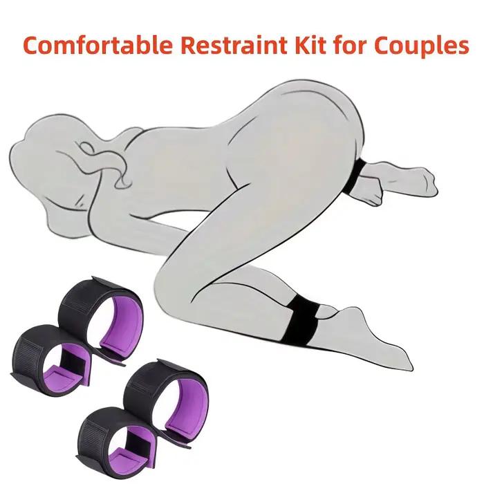 Ensemble de bondage avec écarteur de jambes réglable | Kit de retenue rembourré doux avec menottes pour poignets et chevilles pour jeux de couple adultes