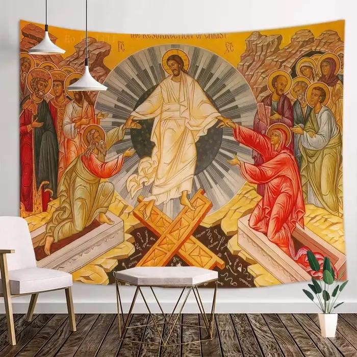 Tapisserie avec icône orthodoxe, baptême du seigneur et du règlement, jésus-Christ est ressuscité, par Ho Me Lili, pour la décoration de la maison