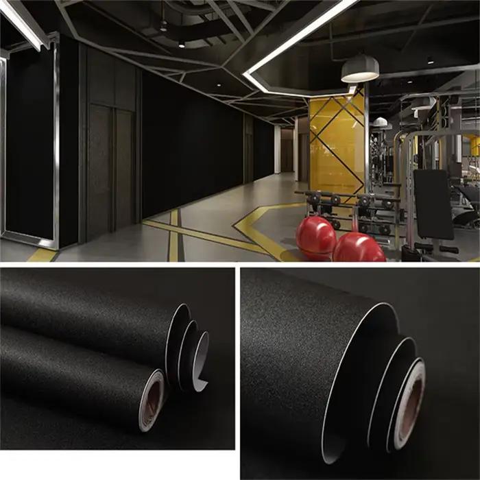 Papier peint auto-adhésif noir mat, papier adhésif décoratif en vinyle pour meubles de salon, décoration murale d'armoire de cuisine