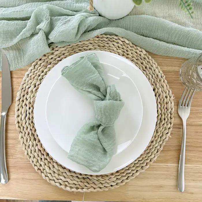 Chemin de Table en gaze vert sauge, nappe en tissu Boho pour mariage, décor de réception-cadeau pour bébé, fête d'anniversaire de saint-valentin