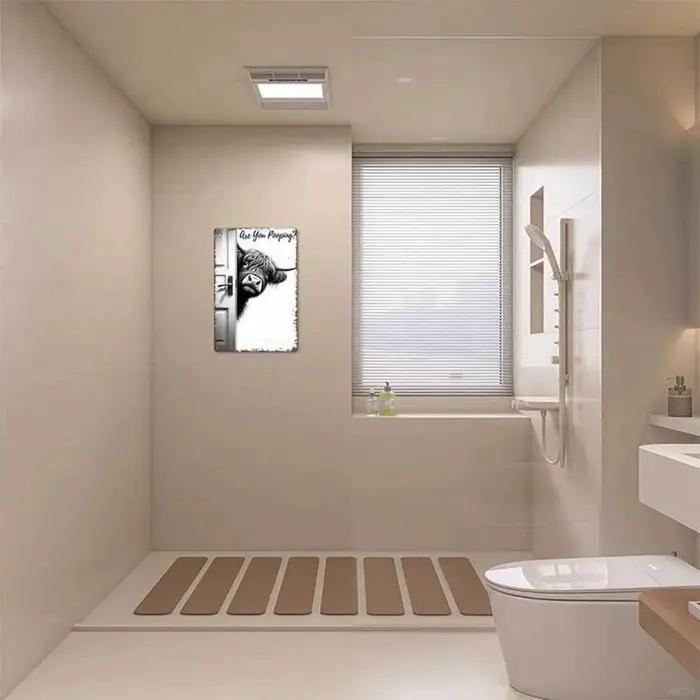 Décoration murale vintage pour salle de bain, motif vache, panneau mural humoristique pour toilettes, pour propriétaires, locataires, appartements, bureaux, hôtels, poudre