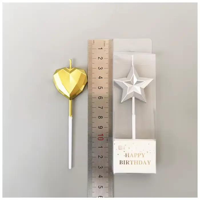 Bougie d'anniversaire en forme de diamant, cœur, étoile, créative, 3D, adorable, pour cupcakes, décoration de fête d'enfants, décoration de gâteau