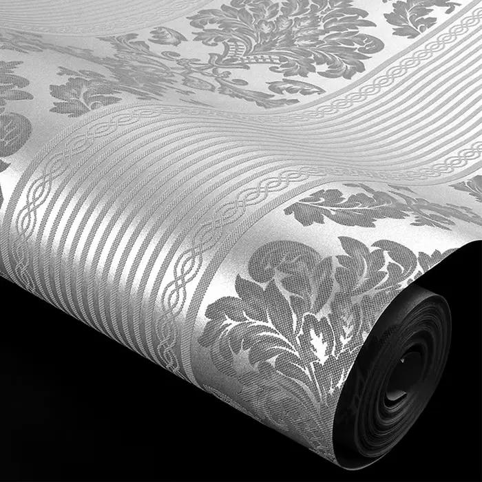 Papier peint gris 3D victorien damassé en relief pour décoration intérieure moderne et luxueuse salon chambre étude chambre enfant mariage aînés