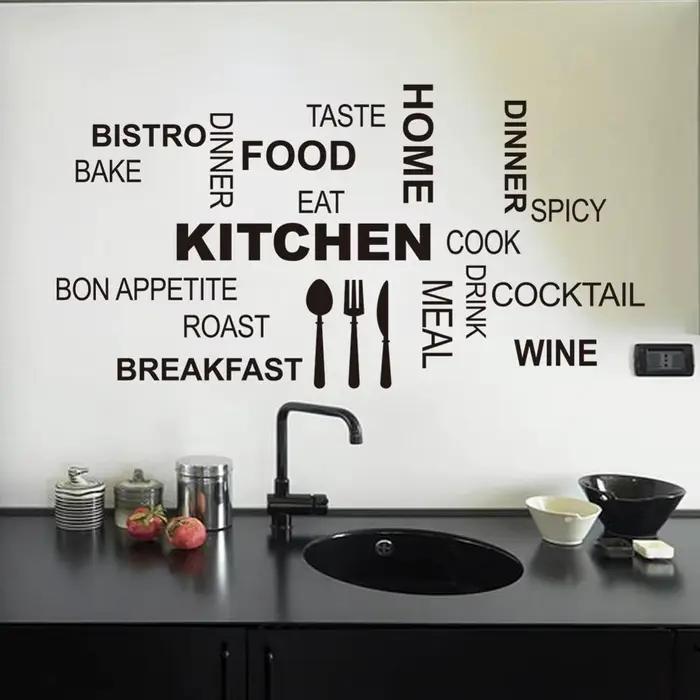 Autocollants muraux créatifs avec texte de cuisine, décoration murale de fond de Table de cuisine, décoration murale de salle de Restaurant, papier peint amovible pour la maison