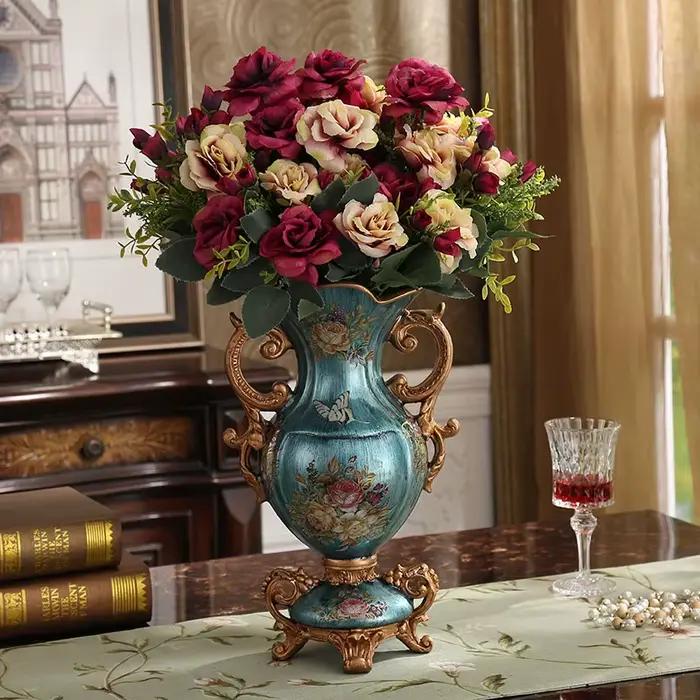 Vase en résine de palais de luxe européen, décoration de bureau, artisanat d'Auckland, cadeau de mariage, art de pot d'injFlower rétro, ornements de maison et de chambre