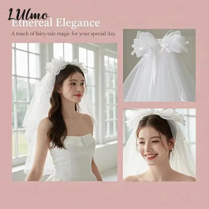Voile de mariée court en tulle blanc avec nœud et pince à cheveux, accessoires pour enterrement de vie de jeune fille, accessoires pour séance photo