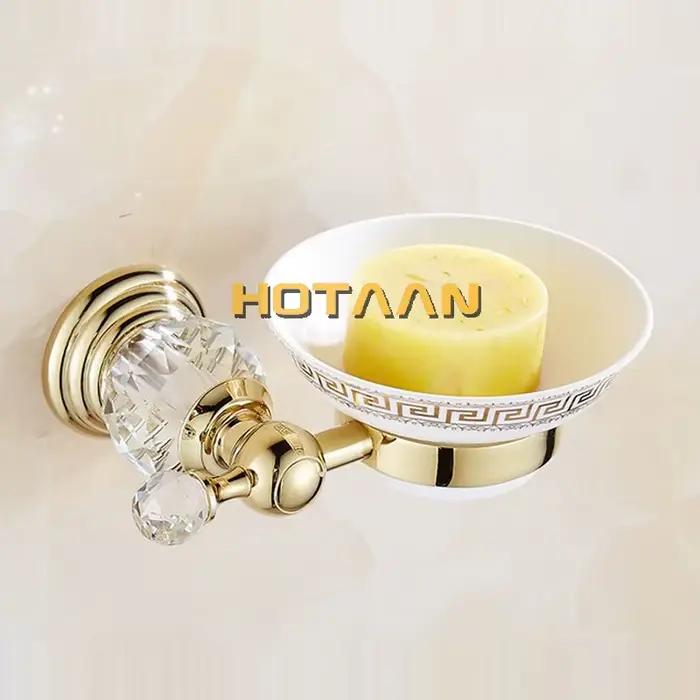Ensemble d'accessoires de salle de bains de couleur or cristal de luxe, ensemble de matériel de bain en laiton poli doré, produits de salle de bains muraux banheiro
