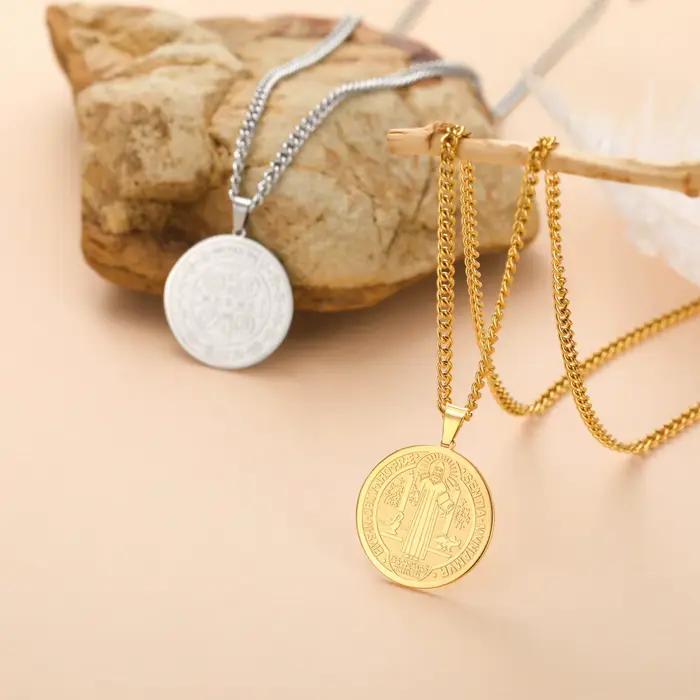 EUEAVAN 1pc Saint benoît exorcisme croix médaille pendentif en acier inoxydable pour collier amulette fabrication de bijoux accessoires bricolage cadeaux