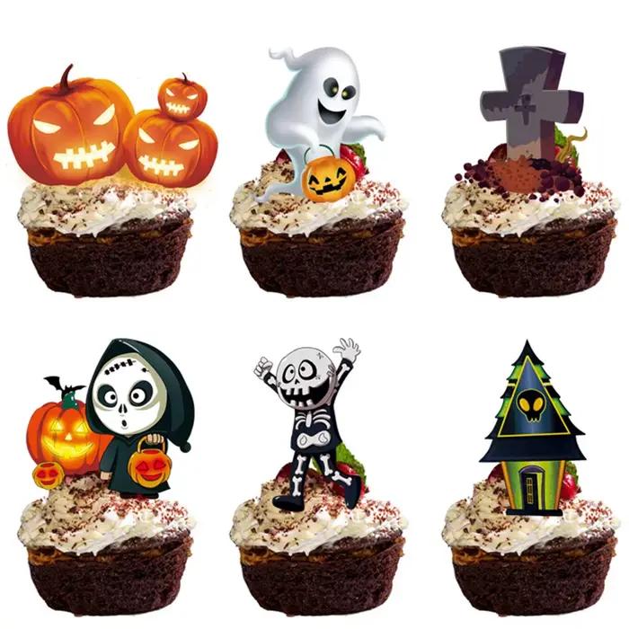 Décorations de Cupcake d'halloween, crâne fantôme effrayant, citrouille, décor de fête, toile d'araignée, emballage de Cupcake, fournitures de décoration de fête d'halloween
