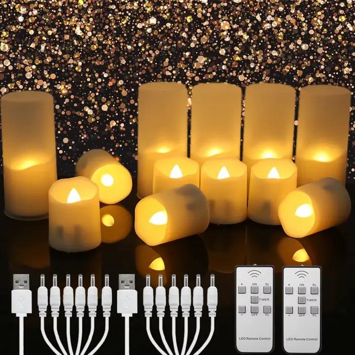 Bougies LED rechargeables par minuterie USB flammes vacillantes à distance