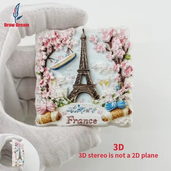 Affiche de réfrigérateur stéréoscopique 3D créative en forme de tour de cerisier rose français