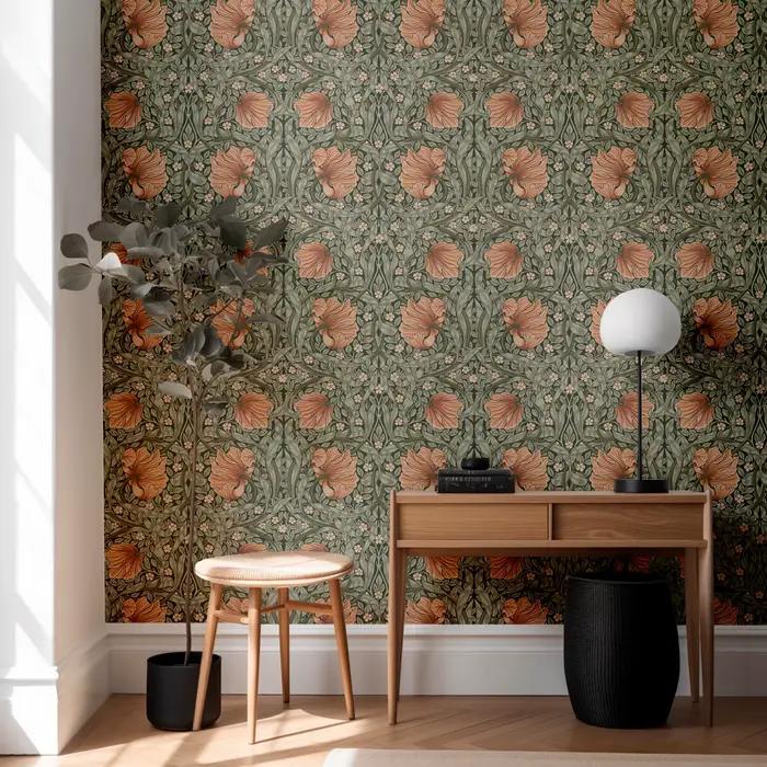 Papier peint floral vintage auto-adhésif résistant à l'eau et aux moisissures pour décoration murale en salon chambre à coucher cuisine et chambre d'enfants