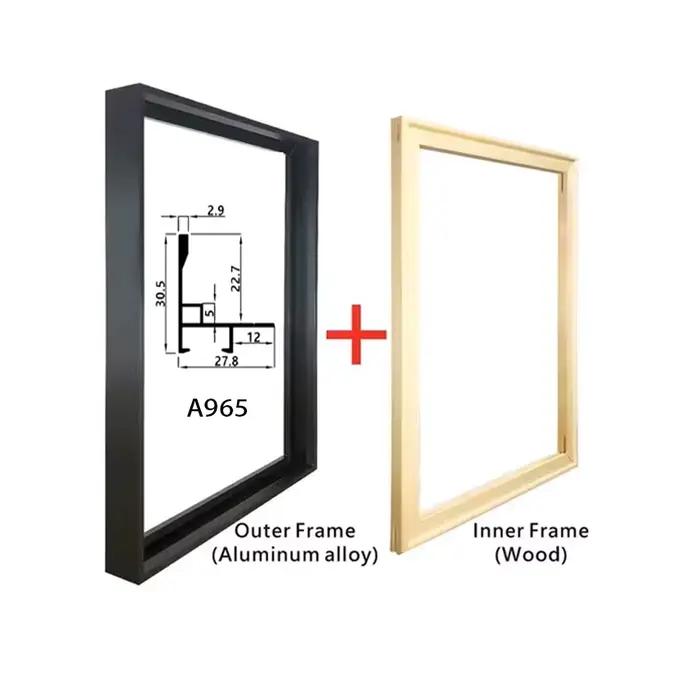 Cadre en alliage d'aluminium DIY, à suspendre au mur, cadre intérieur en bois pour peinture à l'huile, grand cadre en métal doré, décoration murale pour toile.