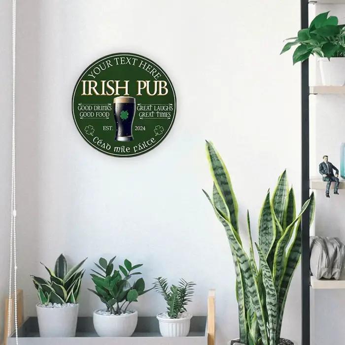 Panneau en aluminium personnalisé 8x8 pouces pour pub irlandais - Nom