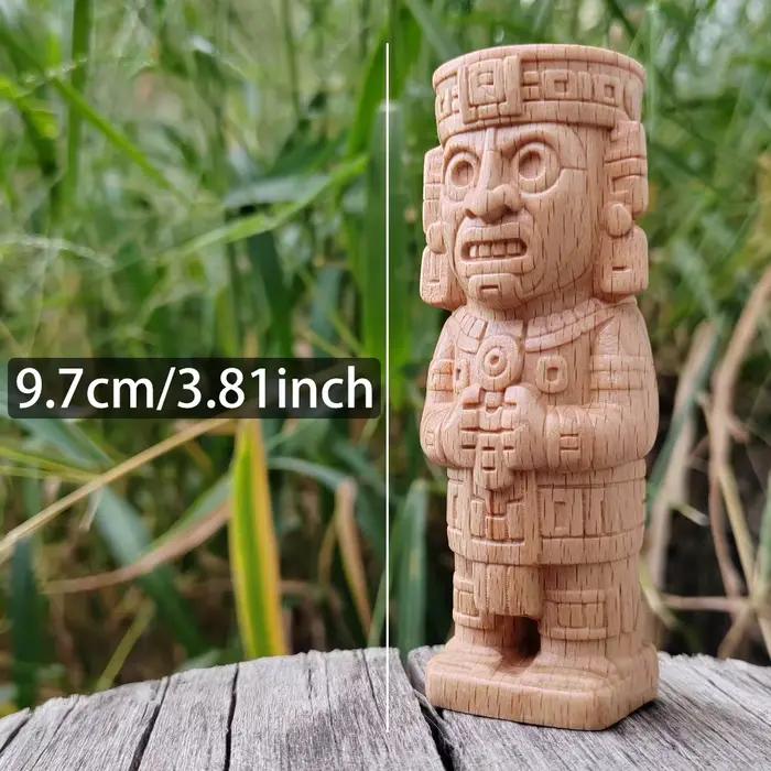 Statue de totem aztèque en bois sculptée à la main de 3