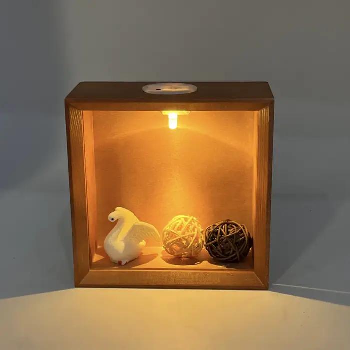 Cadre lumineux LED double face 3D en bois, boîte à ombre, vitrine d'affichage, cadre photo transparent lumineux pour cadeau ou chevet