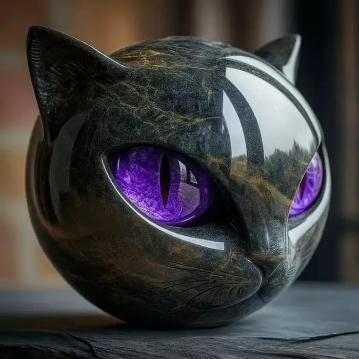 Figurine décorative en pierre de chat noir