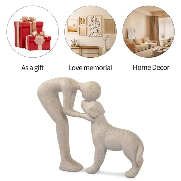 B84B-charmant chien et homme Statue mémoire cadeau pour les amoureux des animaux de compagnie pour bureau