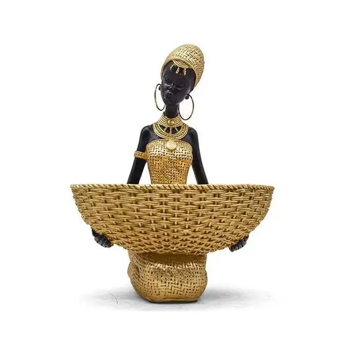 Sculpture de femme en résine de Style africain, décor avec boîte de rangement, décoration Tribal artisanale pour la maison, organisateur en résine, rangement de bijoux pour la maison