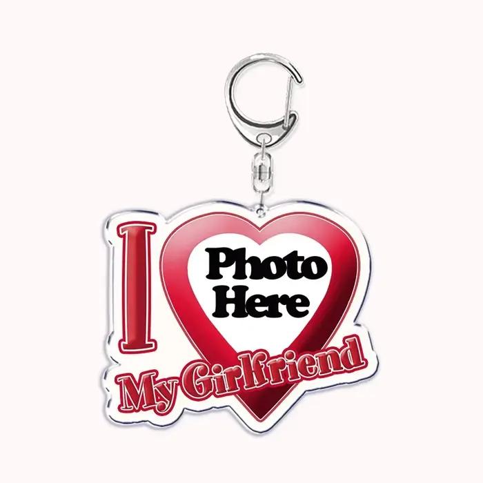 Texte personnalisé j'aime mon petit ami petite amie porte-clés porte-clés Photo femme maman papa roi reine porte-clés personnalisés cadeaux