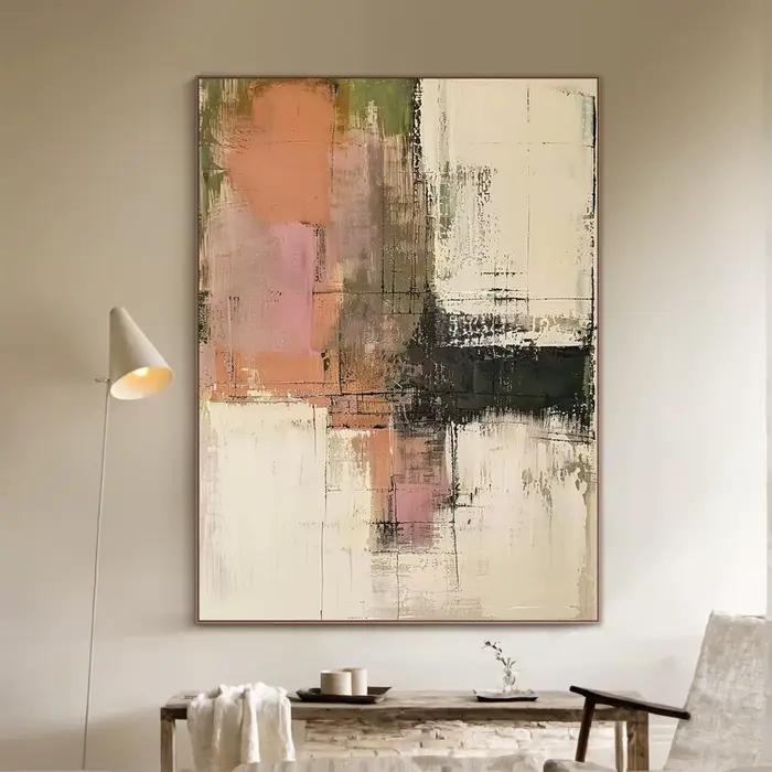 Peinture à l'huile abstraite originale Mhemyo, grande taille, beige neutre, art mural texturé, décoration moderne sur toile, décoration intérieure
