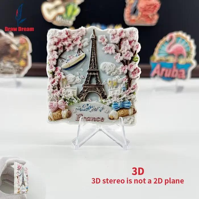 Affiche de réfrigérateur stéréoscopique 3D créative en forme de tour de cerisier rose français