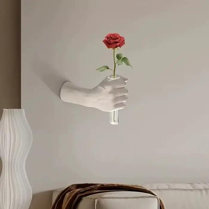 Simules main fleur mur Vase fleurs décoratives résine mural