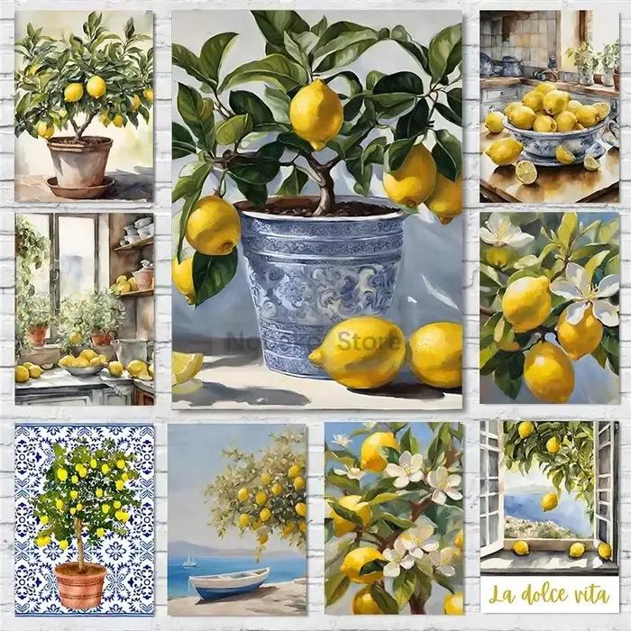 Affiche impression sur toile citron jaune italien style classique paysage décoration cuisine chambre occassions spéciales