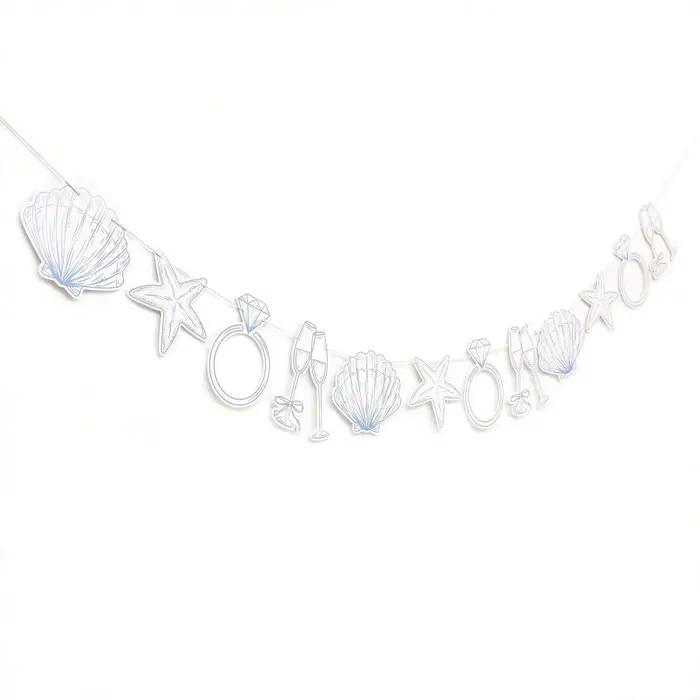 Bannière 'Last Toast on the Coast' pour décoration de plage, de fête nuptiale et de enterrement de vie de jeune fille, 30 pieds de cordon, double face, décor coquillages et verres à champagne