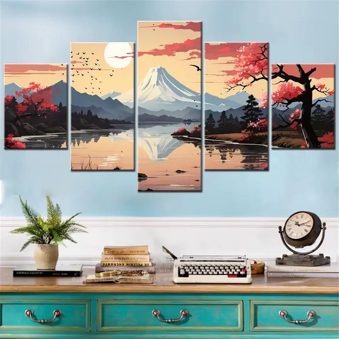 Affiche murale en toile imprimée HD 5 pièces illustration vectorielle japonaise peinture de paysage abstrait image décoration maison sans cadre style japonais occasions spéciales