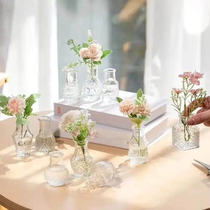 Vase à fleurs vintage en verre gaufré, style français, transparent, à large ouverture, pour plantes de table, décoration moderne, vase hydroponique, décoration pour la maison et les mariages
