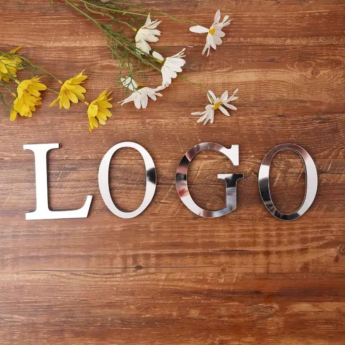 Autocollant mural miroir 3D en acrylique avec lettres argentées