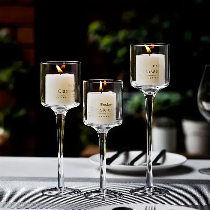 Bougeoirs en verre simples, décoration de mariage, tasse de bar, décor de salon, table à la maison, ci-après chandelier