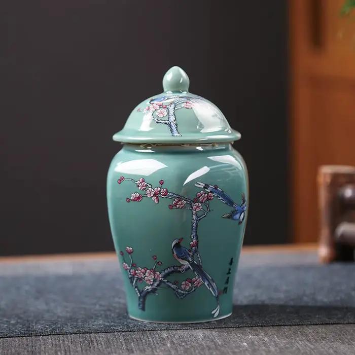 Vase à Bouteille Vintage en Céramique avec Couvercle