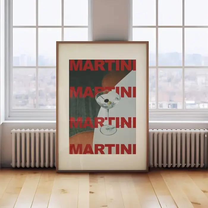 Affiche de Cocktail Martini Rétro Moderne Toile Art Mural Minimaliste Décoration Salon Maison Occasions Spéciales