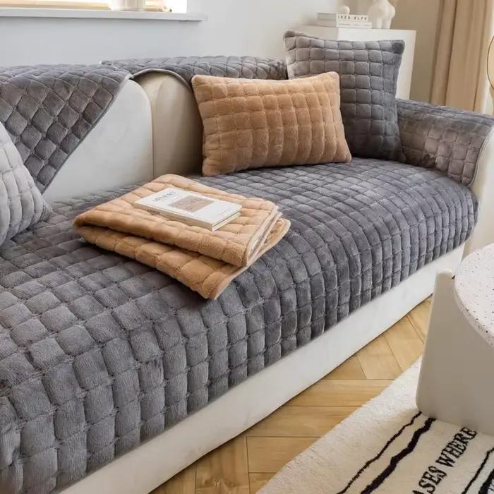Coussin de canapé en velours épais à carreaux