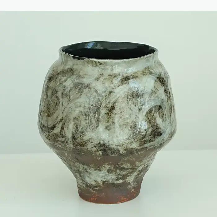 Vase en céramique peint abstrait, pot de plante rétro créatif, décoration de table, arrangement de fleurs, vases floraux, décoration esthétique de la pièce