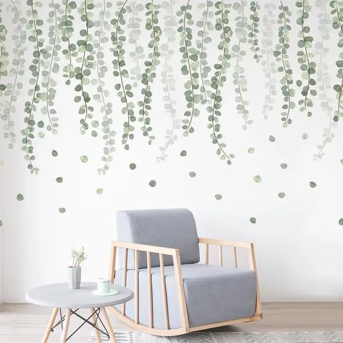 Autocollant mural nordique vignes vertes Nature pour salon chambre maison fleur fond décoration murale auto-adhésif